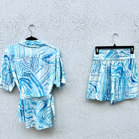 Suboo Psychedelic Agate Print Shirt & Elastic Waist Shorts Set Blue Womens Small - Picture 5 of 10